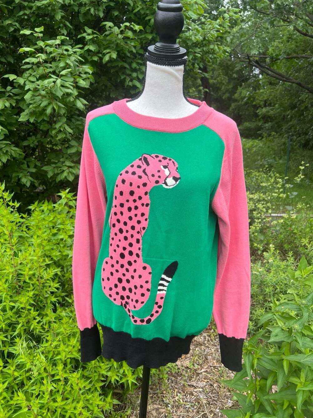 OXKNIT Pink Cheetah Colorblock Sweater Size M